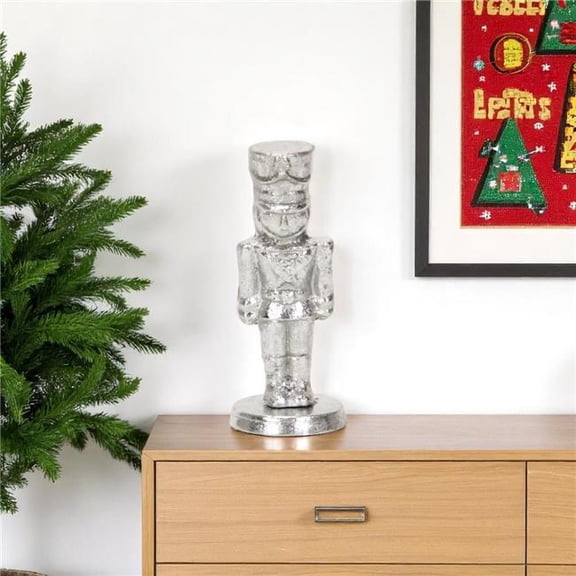 HomeRoots 634486 6 in. Silver Cast Iron Christmas Nutcracker Hand Painted Figurine