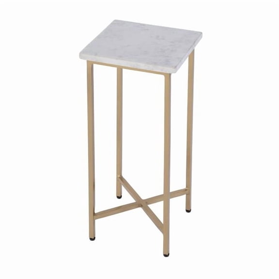 HomeRoots 634867 21 in. White & Gold Distressed Marble & Iron Square End Table