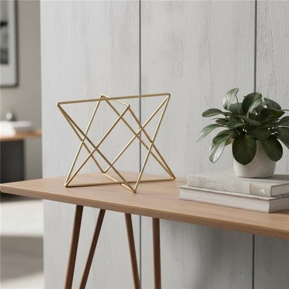 HomeRoots 635380 7 in. Gold Metal Open Geometric Tabletop Sculpture