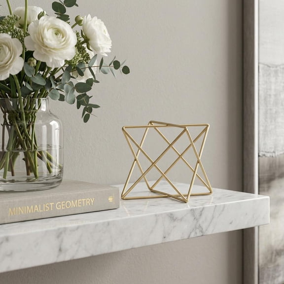 6" Gold Metal Open Geometric Tabletop Sculpture