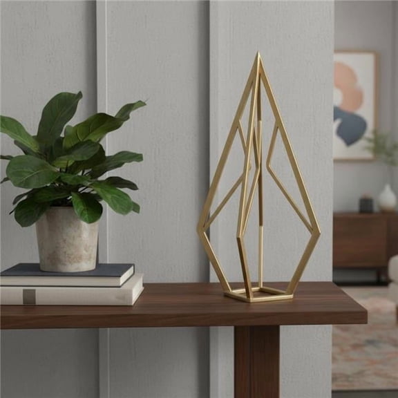 HomeRoots 635383 14 in. Gold Metal Open Geometric Tabletop Sculpture