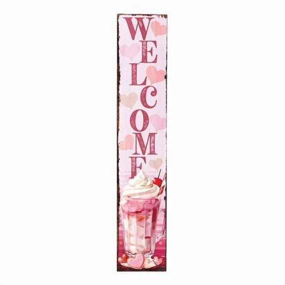 HomeRoots 635489 48 in. Pink Solid Wood Hearts Welcome Porch Sign