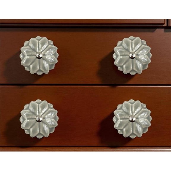 HomeRoots 635762 Gray Ceramic Floral Drawer Pull Knobs - Set of 6