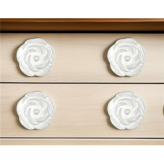 HomeRoots 635788 White Ceramic Flower Shape Drawer Pull Knobs - Set of 6