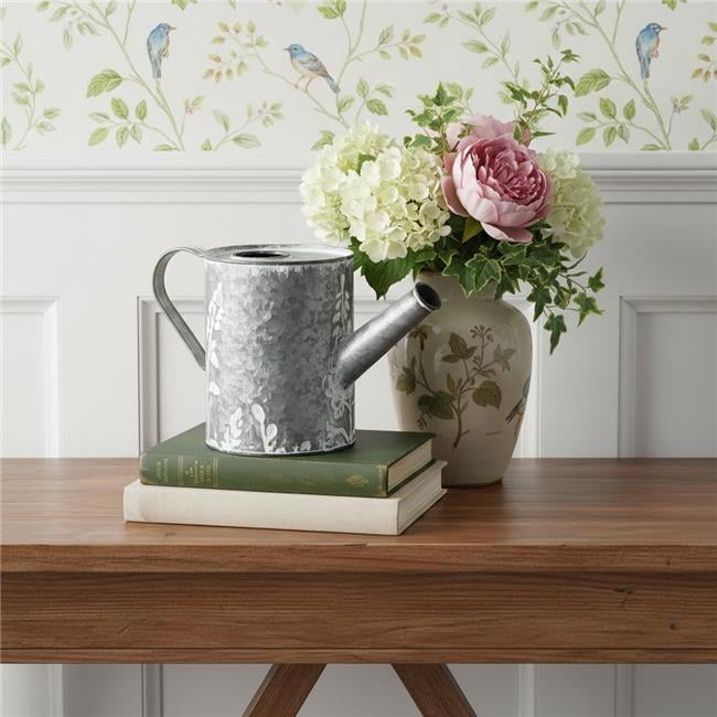 HomeRoots 635818 6 in. Gray & White Galvanized Metal Flowers Hand Painted Decorative Watering Can