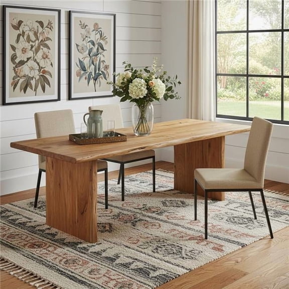 HomeRoots 635862 108 in. Natural Solid Wood Live Edge Sled Base Dining Table