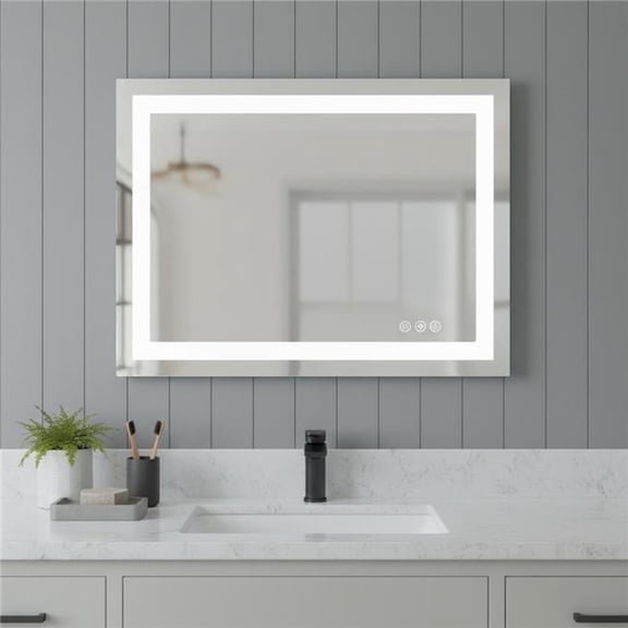 HomeRoots 636263 28 in. Clear Lighted Frameless Bathroom Vanity Mirror