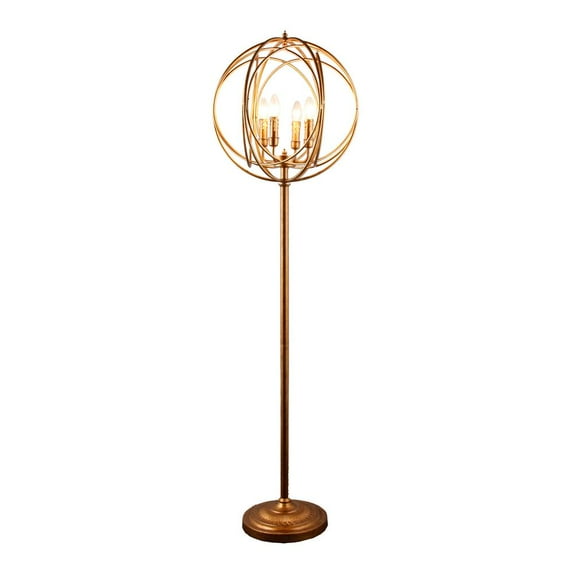 HomeRoots 64" Gold Four Light Floor Lamp With Modern Gold Geometric Globe Shade