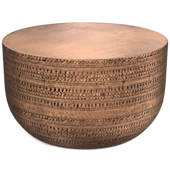 HomeRoots 641876 18 in. Antique Copper Distressed Iron Round Drum End Table