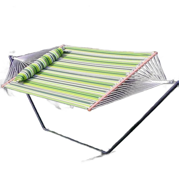 HomeRoots 643965 Striped Double Hammock Green & Yellow