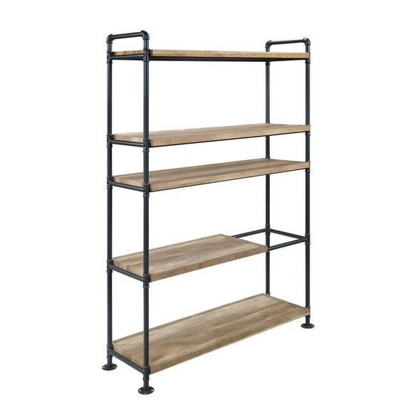 HomeRoots 65" Brown and Black Metal Five Tier Etagere Bookcase