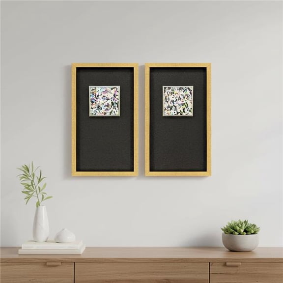 HomeRoots 654008 Multi Color Modern Abstract Gold Framed Wall Art, Set of 2