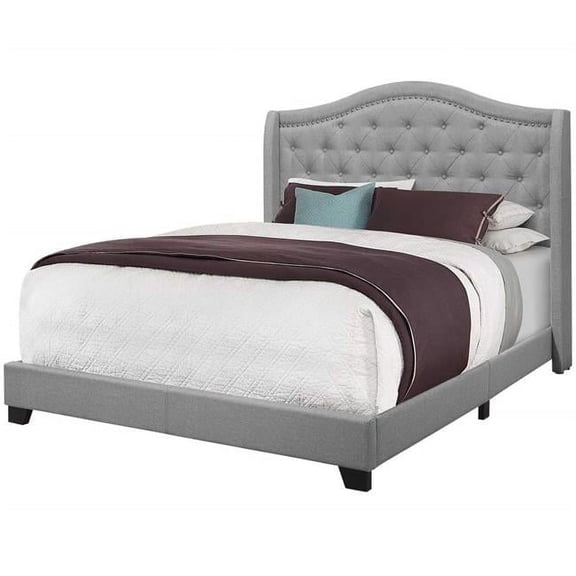 HomeRoots 66.5 x 87.5 x 56.5 in. Grey Linen with Chrome Trim Bed, Queen Size