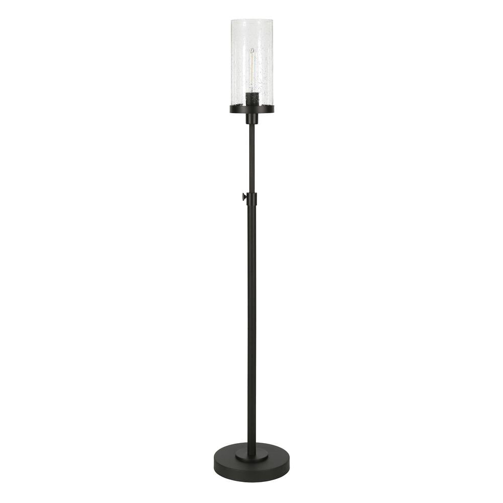 HomeRoots 66" Black Torchiere Floor Lamp With Clear Seeded Glass Drum Shade