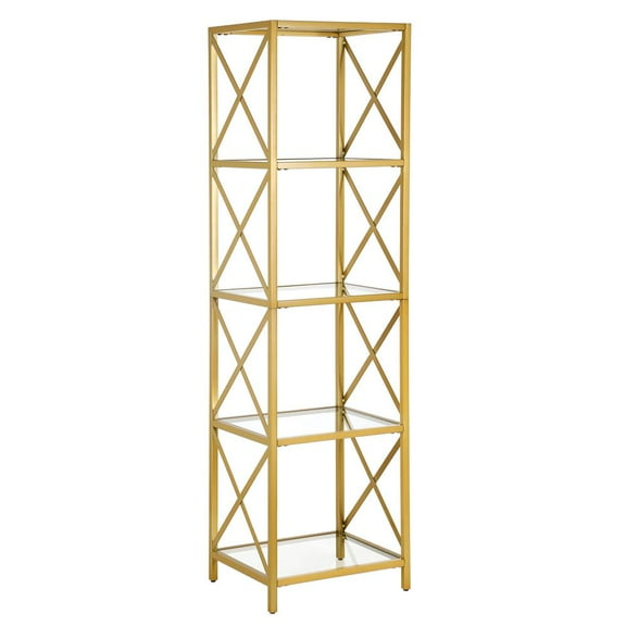 HomeRoots 66" Gold Metal And Glass Four Tier Etagere Bookcase