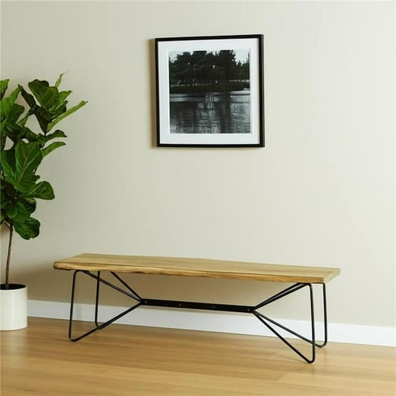 HomeRoots 606731 66 in. Natural & Black Solid Wood Live Edge Bench