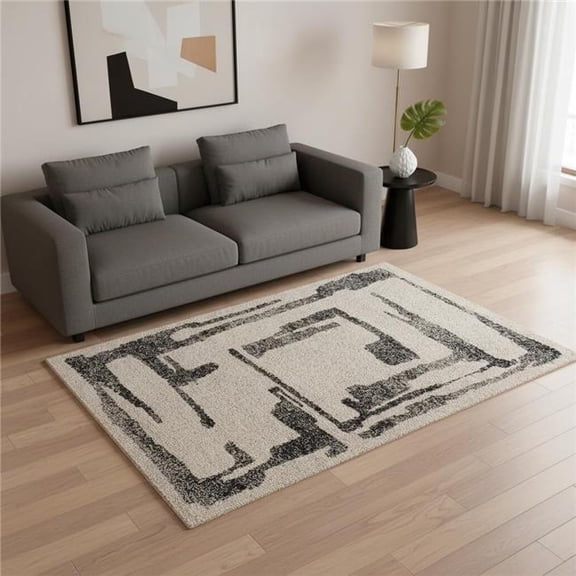 HomeRoots 660031 5 x 8 ft. Beige & Black Abstract Rectangle Area Rug