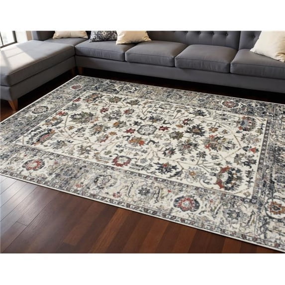 HomeRoots 660163 7 x 10 ft. Cream Gray & Red Floral Medallion Rectangle Area Rug