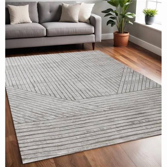 HomeRoots 661383 5 x 8 ft. Gray & Off White Striped Rectangle Area Rug