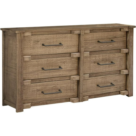 HomeRoots 524605 67 in. Natural Solid Wood Six Drawer Double Dresser