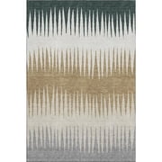 HomeRoots 670373 8 x 10 ft. Charcoal Gold & Gray Striped Washable Machine Made Rectangle Area Rug with UV Protection