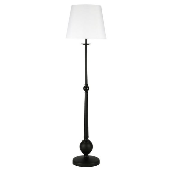 HomeRoots 68" Black Traditional Shaped Floor Lamp With White Frosted Glass Drum Shade