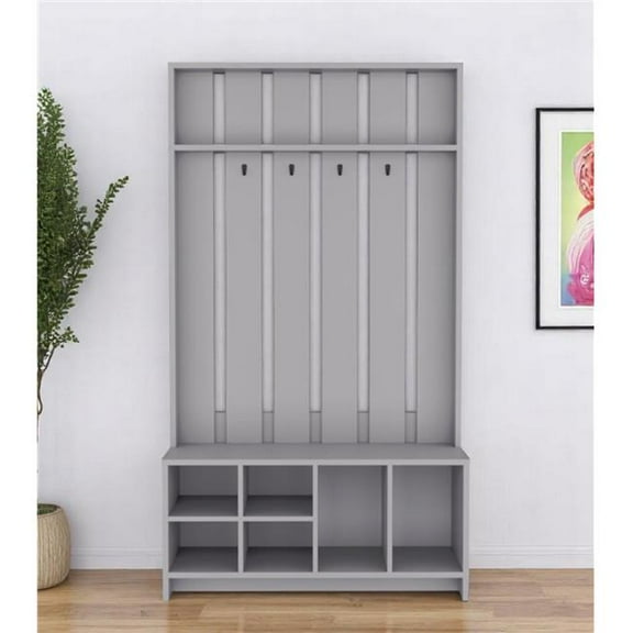 HomeRoots 571409 68 in. Gray Wood Four Hook Coat & Shoe Rack