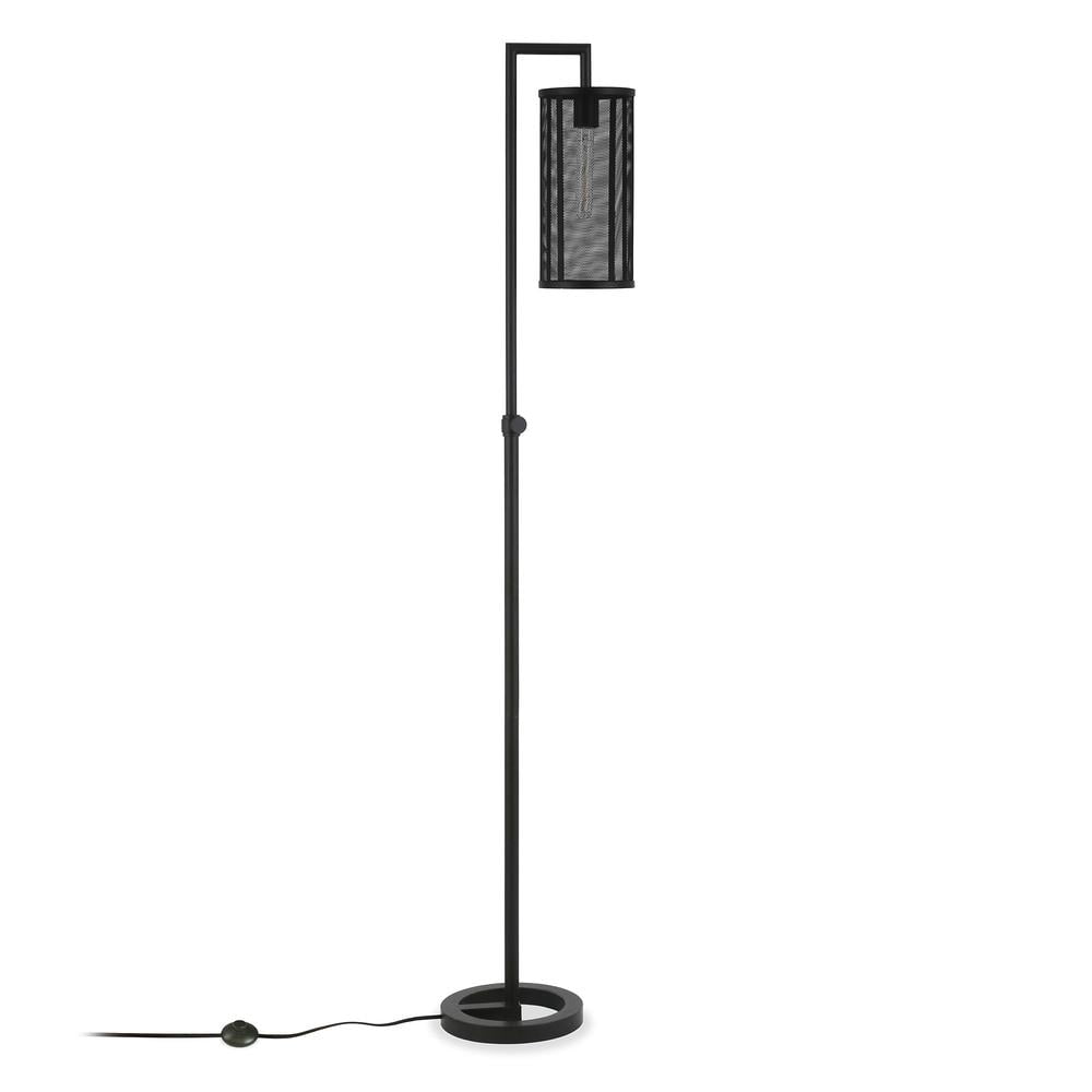 HomeRoots 69" Black Reading Floor Lamp With Black Drum Shade