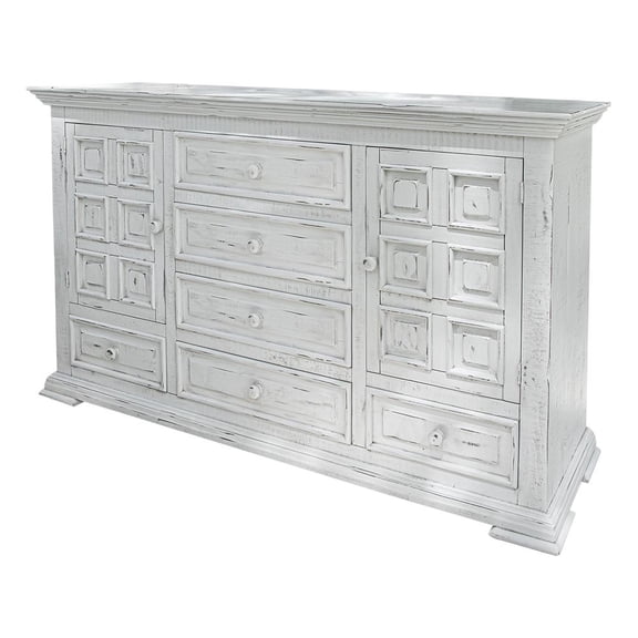 HomeRoots 69" White Solid Wood Six Drawer Triple Dresser