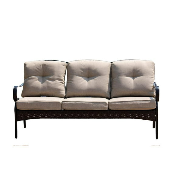 HomeRoots 69" X 29" X 35" Black Steel Sofa with Beige Cushions - 374050