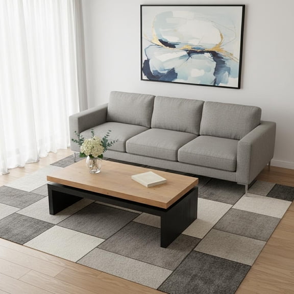 48" Natural and Black Wood Floating Frame Coffee Table