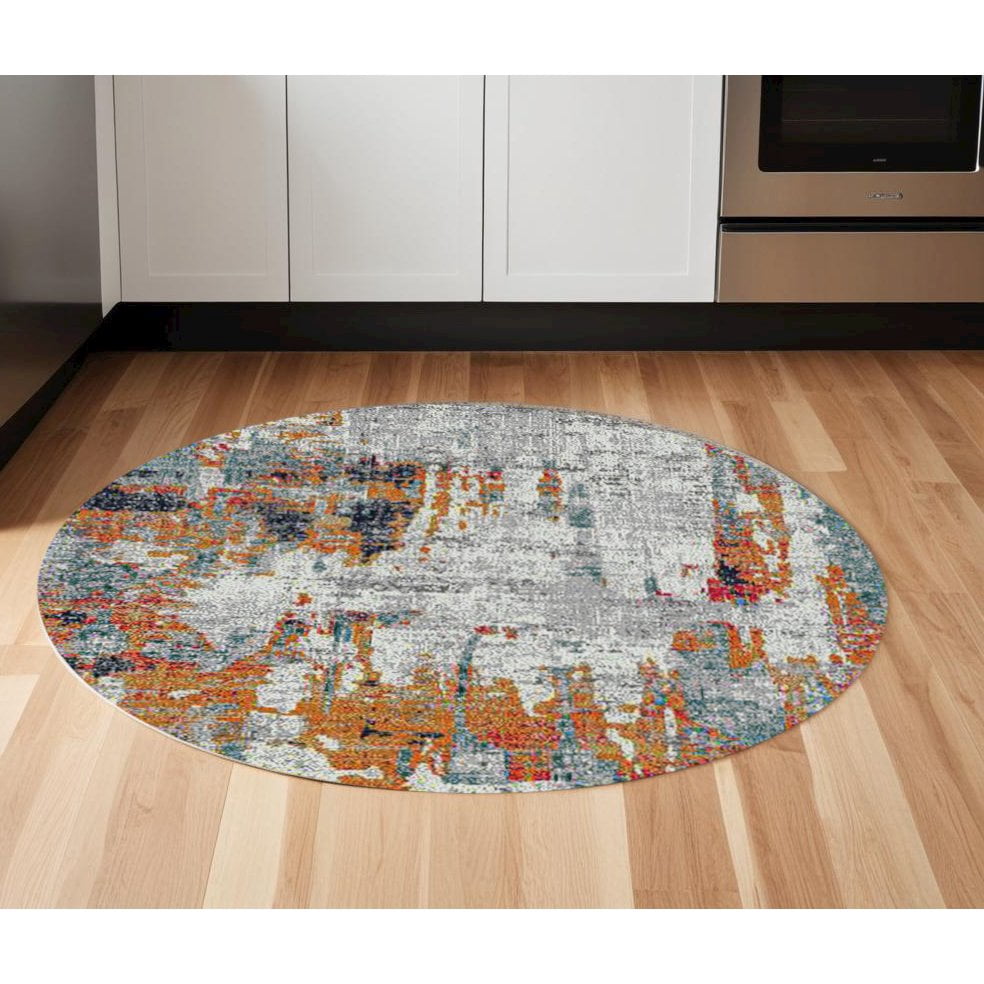 Round Loop Rug HomeRoots 7' Blue And Orange Round Abstract Power Loom Area Rug ...