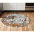 thumbnail image 1 of 7' Blue and Orange Round Abstract Power Loom Area Rug, 1 of 10