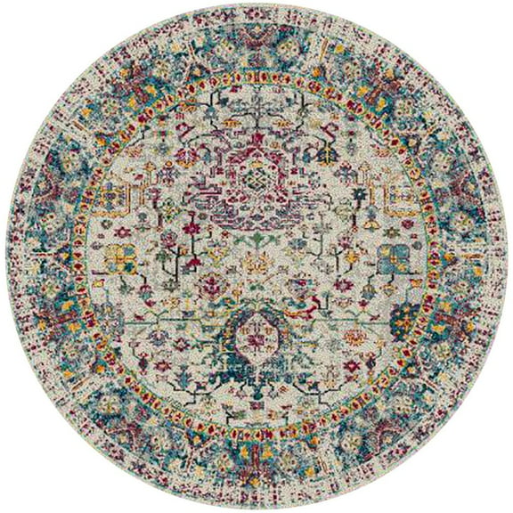 HomeRoots 7' Gray Round Floral Power Loom Area Rug