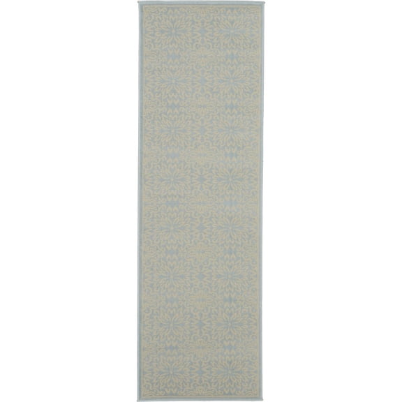 7' Light Blue Floral Power Loom Runner Rug