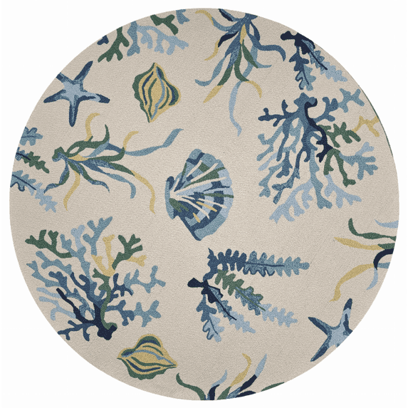 7'6" Round UV-treated Polypropelene Ivory/Blue Area Rug