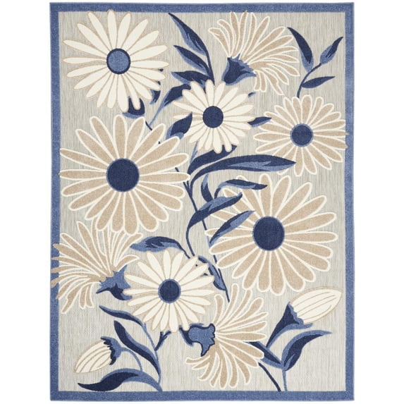 7' X 10' Blue And Grey Floral Stain Resistant Non Skid Area Rug