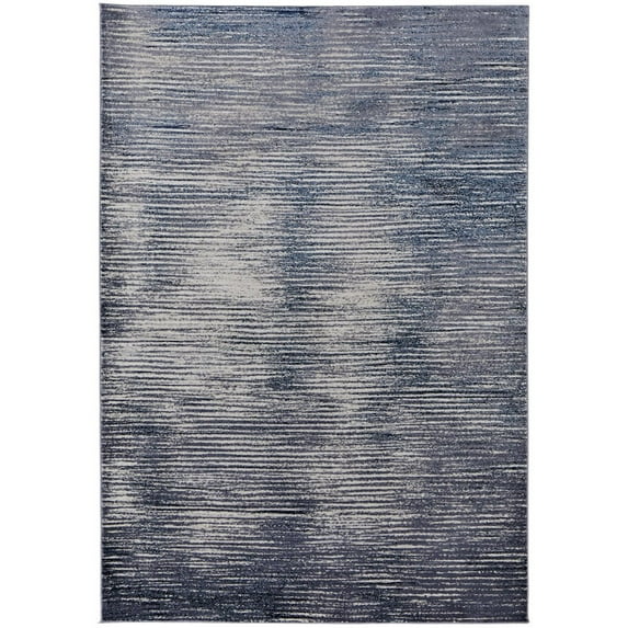 7' X 10' Blue Gray And Ivory Striped Power Loom Distressed Area Rug