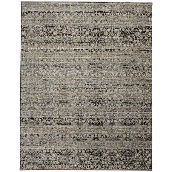 HomeRoots 7' X 10' Gray Ivory And Tan Abstract Distressed Area Rug With Fringe
