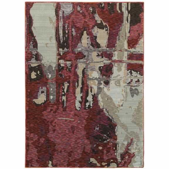 HomeRoots 510543 6 x 9 ft. Abstract Power Loom Stain Resistant Area Rug, Red & Beige