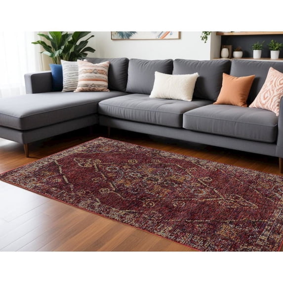HomeRoots 7' X 10' Red And Gold Oriental Power Loom Area Rug