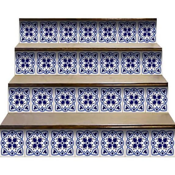 7" X 7" Blue And White Mosaic Peel And Stick Removable Tiles