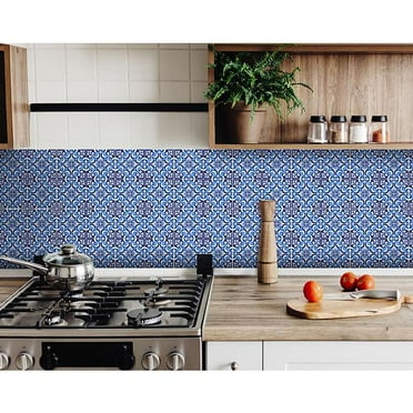 HomeRoots 7" X 7" Blue Bali Removable Peel and Stick Tiles Blue