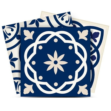HomeRoots 7" X 7" Midnight Blue And White Peel And Stick Removable Tiles