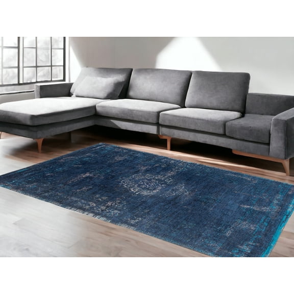7' X 9' Blue and Gray Medallion Non Skid Area Rug