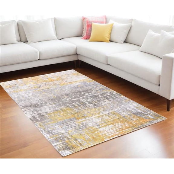 HomeRoots 548483 7 x 9 ft. Gray & Yellow Abstract Non Skid Rectangle Machine Woven Area Rug