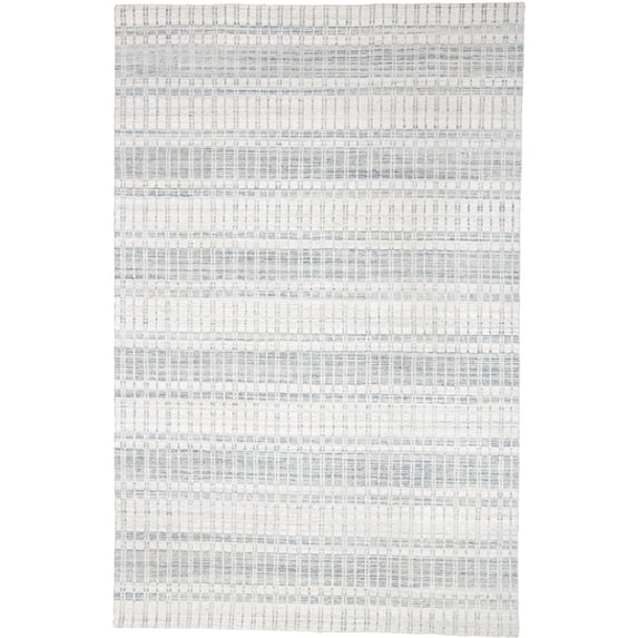 7' X 9' Ivory And Blue Striped Hand Woven Area Rug