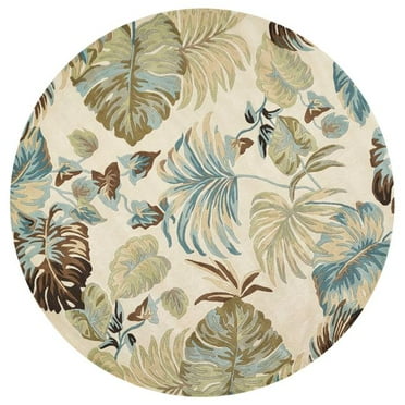7'6" Round Wool Ivory/Blue Area Rug