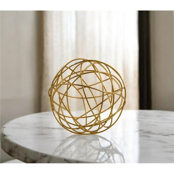 HomeRoots 568885 7 in. Gold Aluminum Decorative Orb Tabletop Sculpture