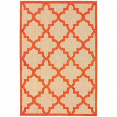 6' X 9' Sand Geometric Stain Resistant Indoor Outdoor Area Rug